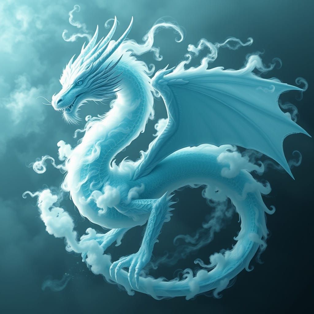 Ethereal Cloud Dragon Soars in Dreamy, Light Blue Hues
