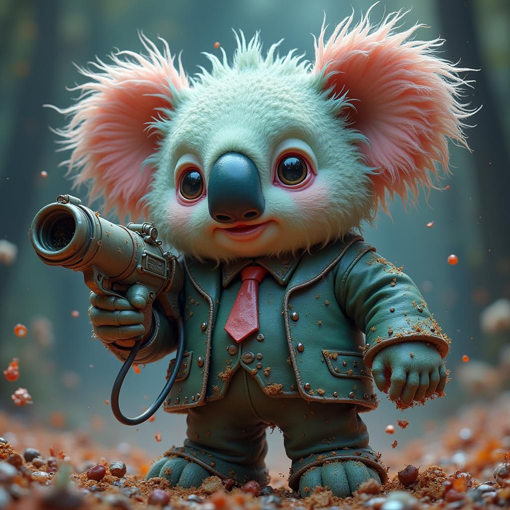Happy Trash Monster Koala with Bazooka