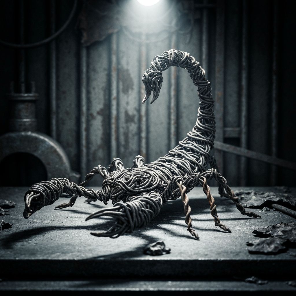 Barbed Wire Scorpion Sculpture in Dark Industrial Style