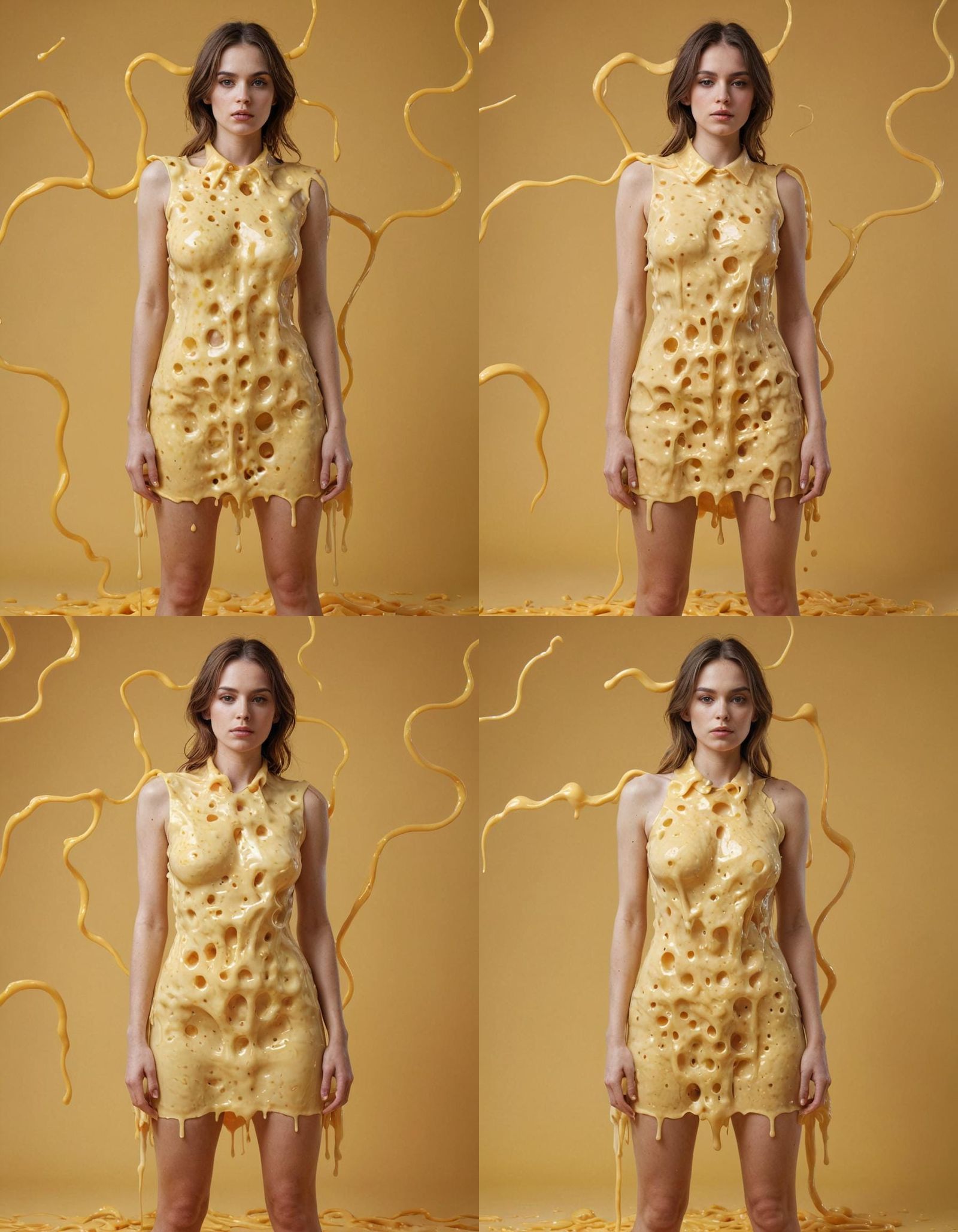 Woman in Melted Cheese Outfit, Fashion Photography