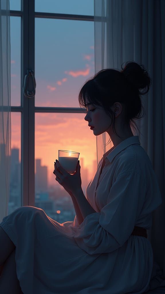 Woman Contemplating in Twilight Glow