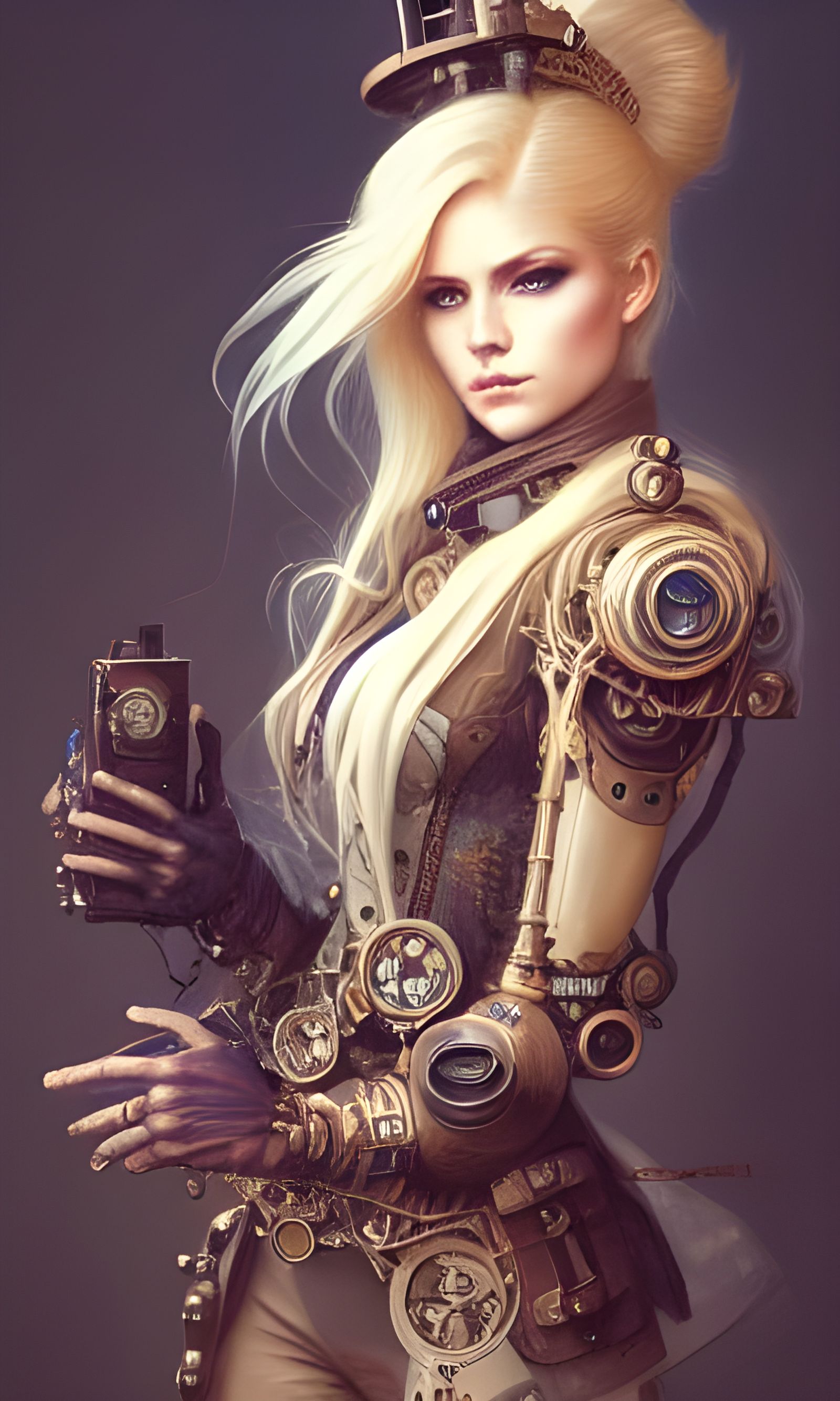 Steampunk Blonde in Elaborate Mechsuit