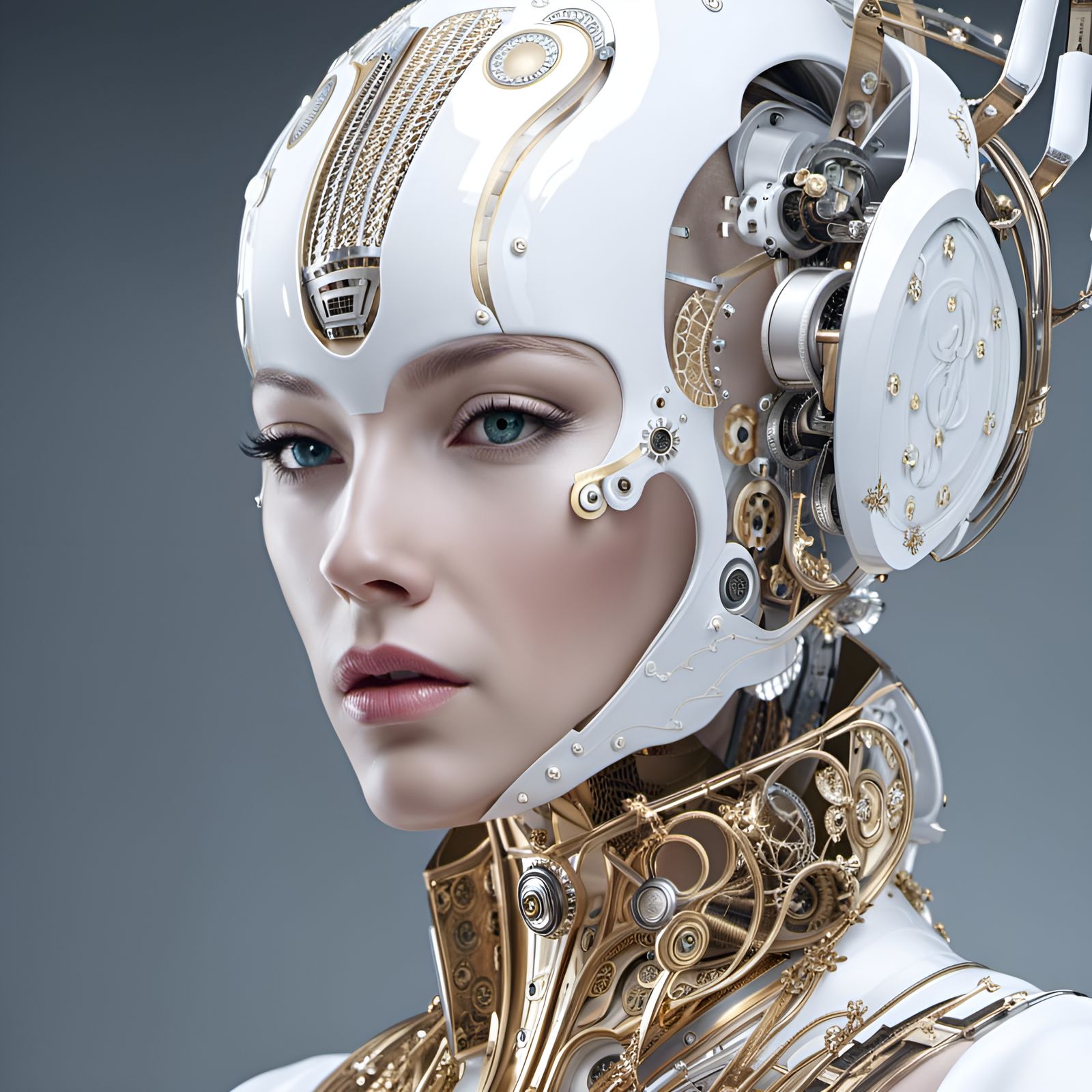 Gorgeous AI Cyborg with Rococo Elements