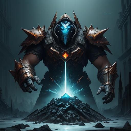 Faceted Juggernaut Attacks in Dark Fantasy Ruins