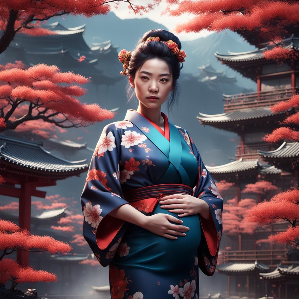 Pregnant female in a kimono