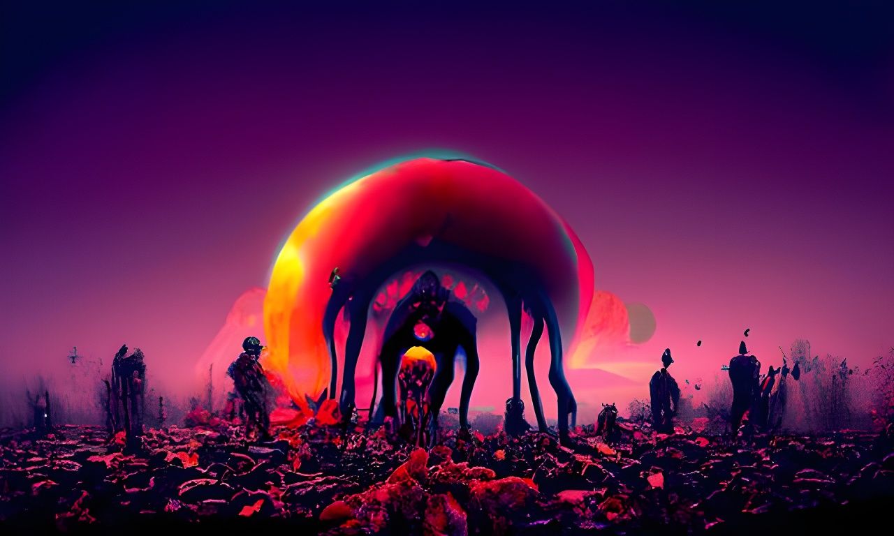 Psychedelic Nightmare Hellscape in German Expressionist Styl...