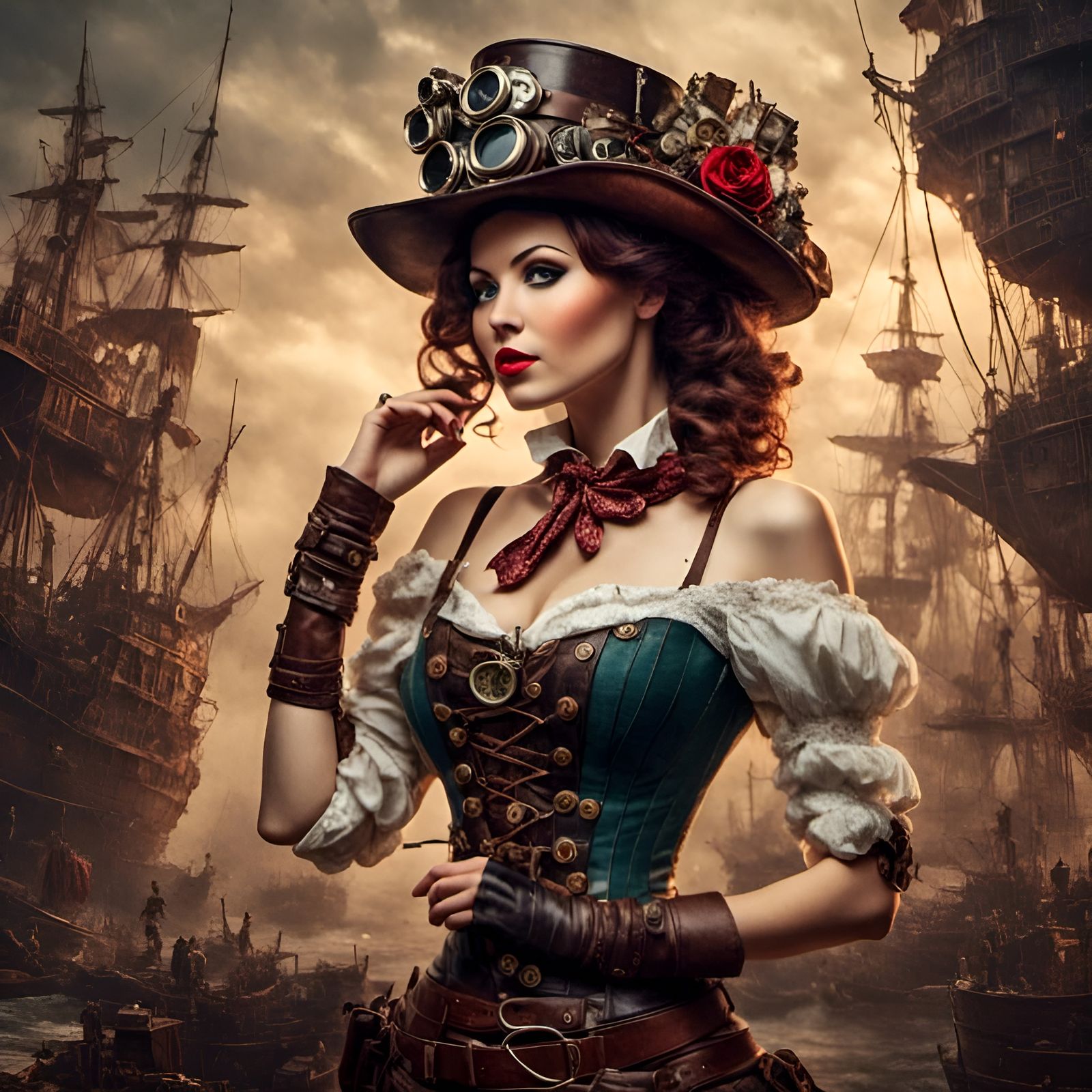 Steampunk Pinup in Hyperreal Style