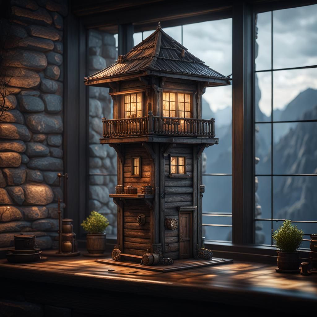 Miniature Watch Tower Cabin in 3D Game Style