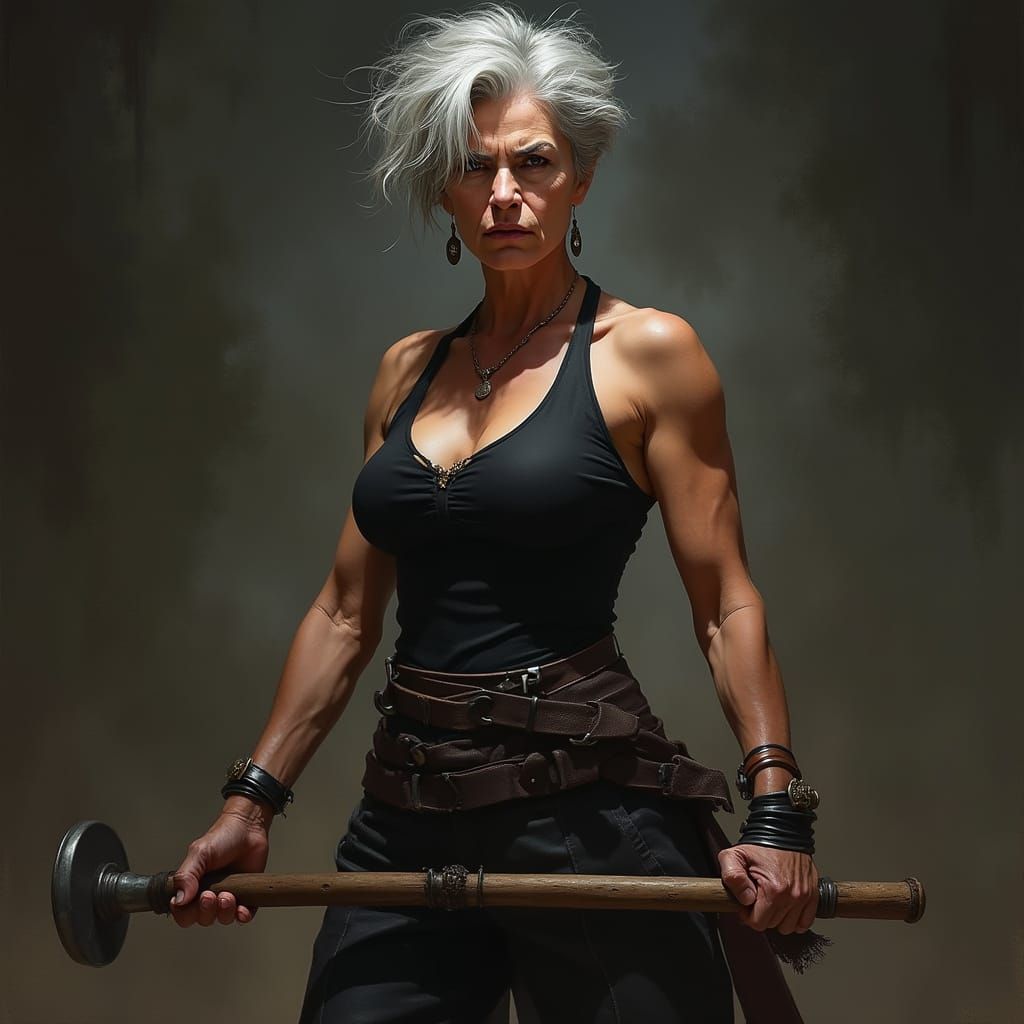 Dominant Grey Haired Femdom Exudes Authority with Crop