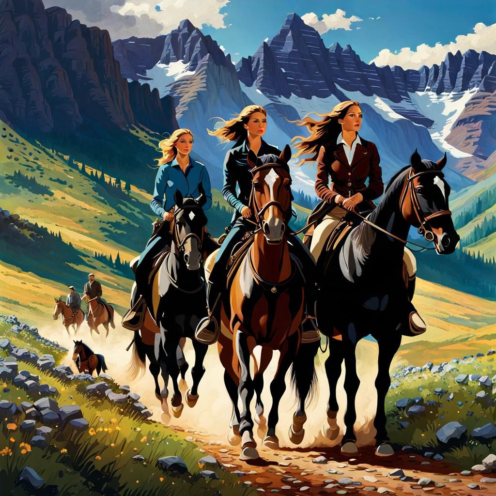 Epic Women Riding Horses in a Majestic Mountain Landscape