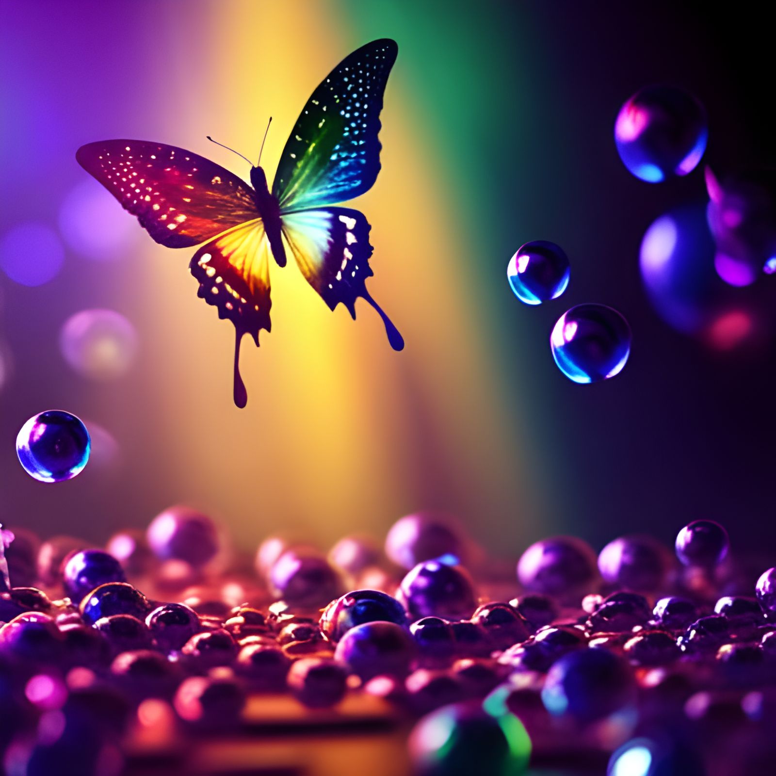 Rainbow Butterfly with Iridescent Bubbles in Fantasy Art