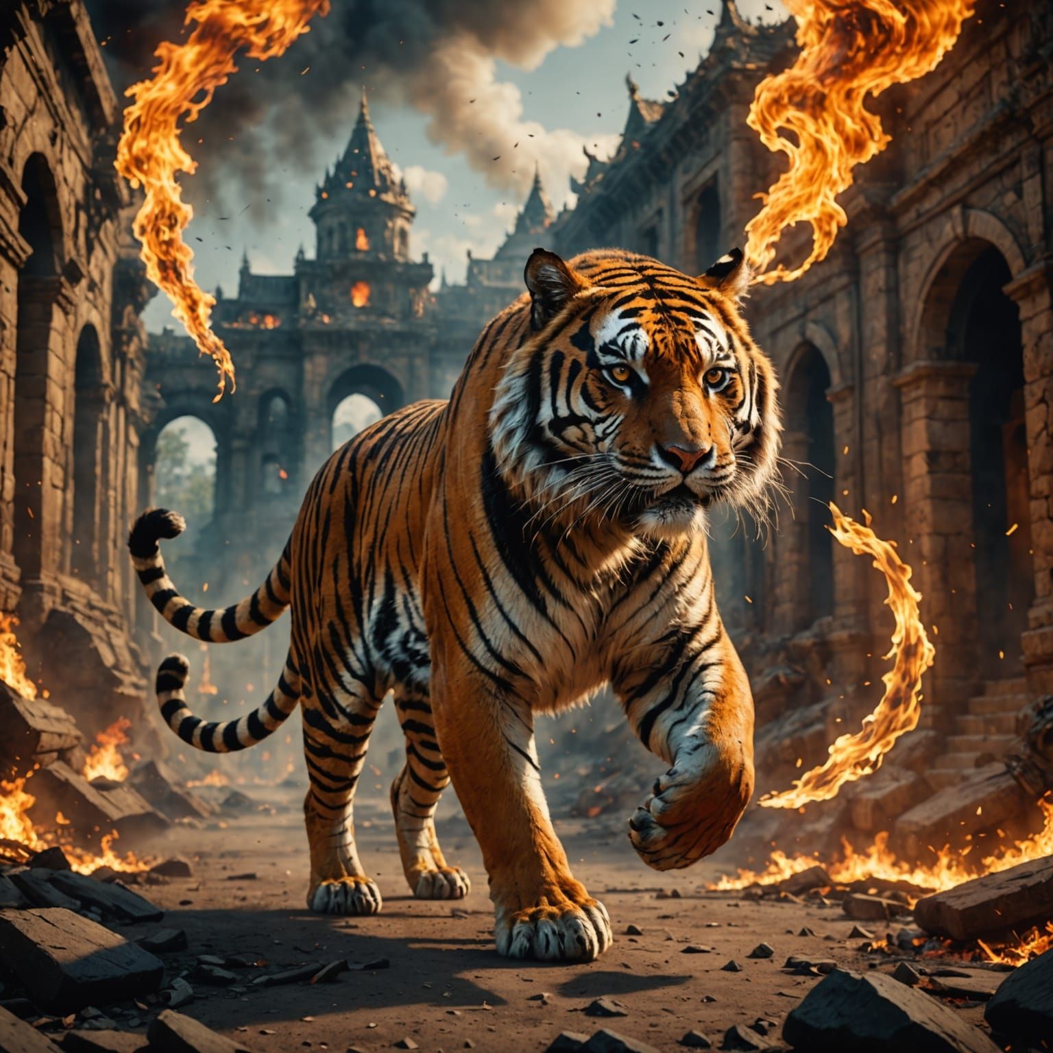Majestic Tiger Emerges from Blazing Inferno