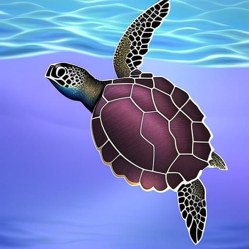 Purple Sea Turtle in Sparkling Ocean: Digital Art