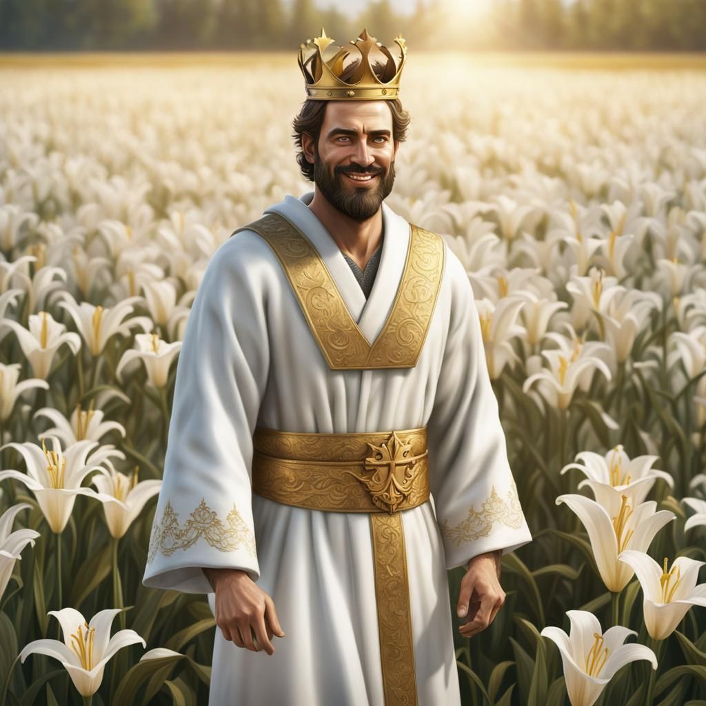 King in Lily Field: Hyper-Realistic Digital Art