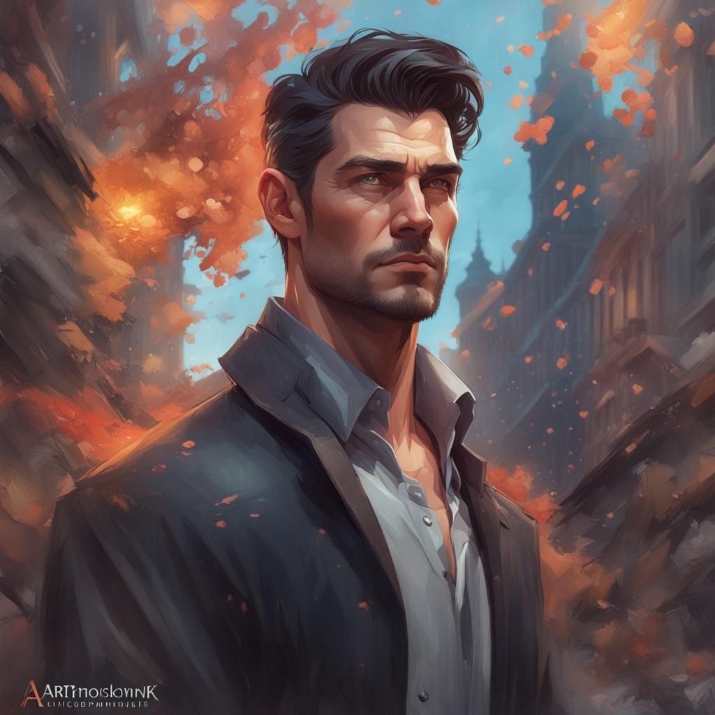 Handsome Man Portrait in Hyperdetailed Digital Art Style