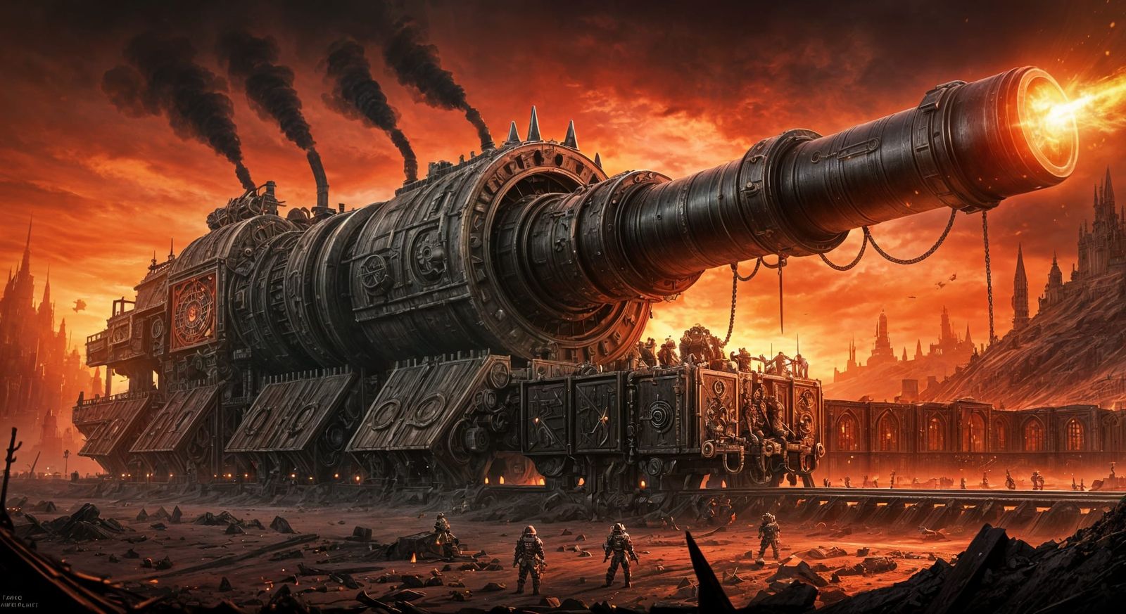 Gothic-Industrial War Machine Rolls Through a Scorched Waste...