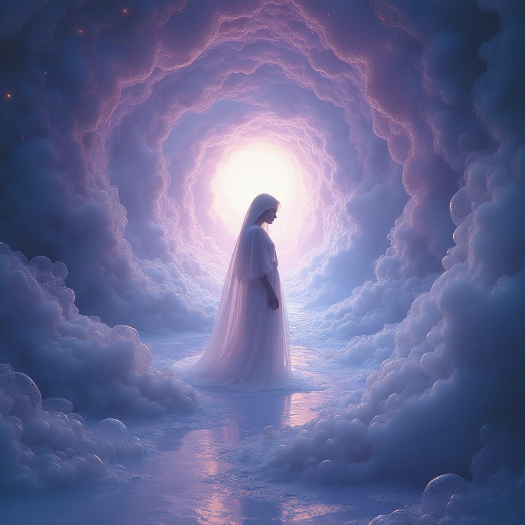 Ethereal Goddess Emerges into Cosmic Portal