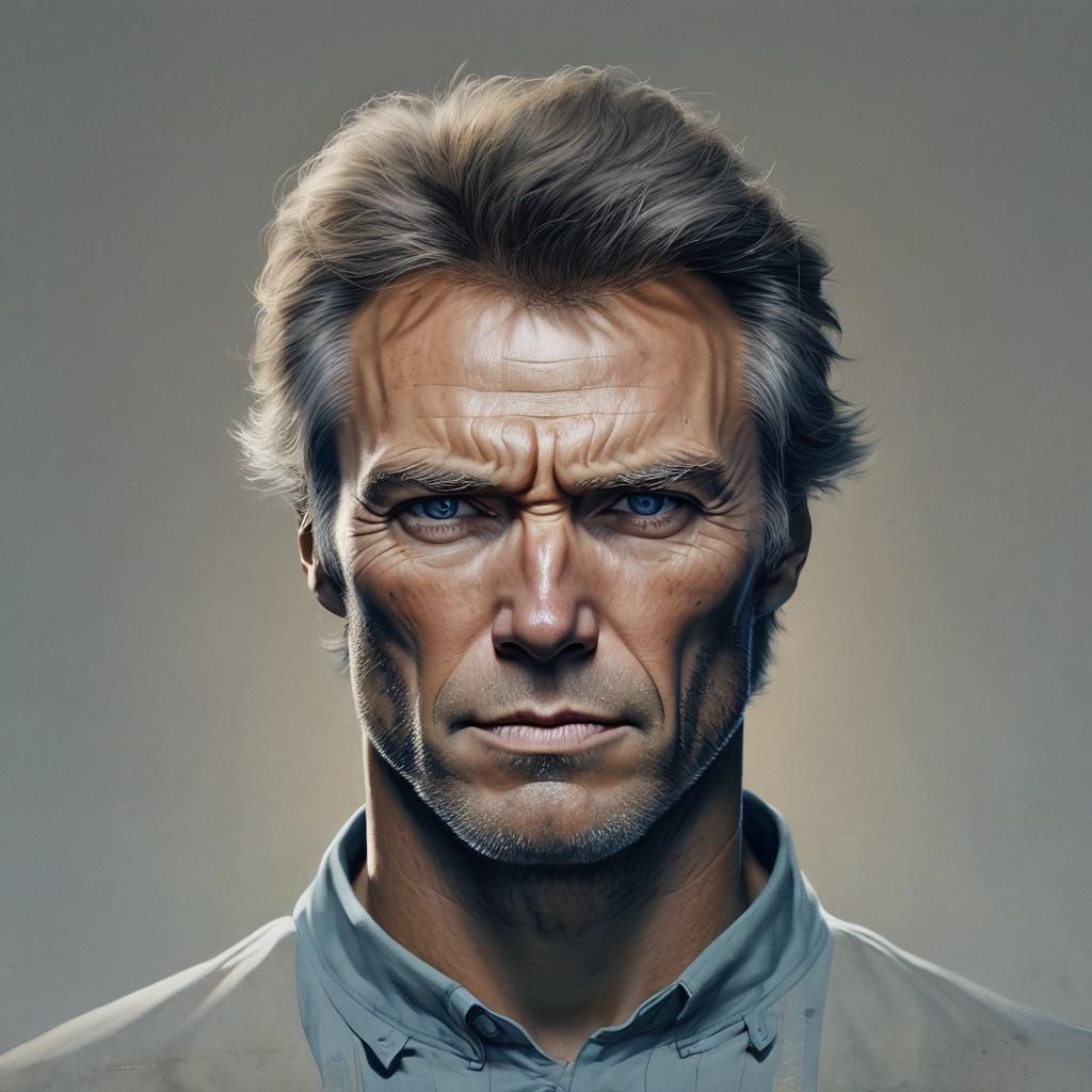young clint eastwood head and shoulders portrait, 8k resolution concept art portrait by Greg Rutkowski, Artgerm, WLOP, A...