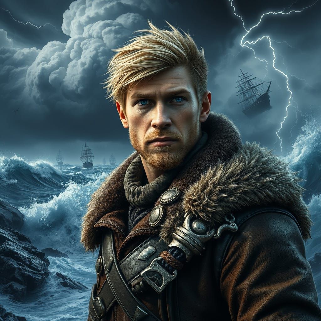 Winter Storm Warrior in High-Fantasy Concept Art Style