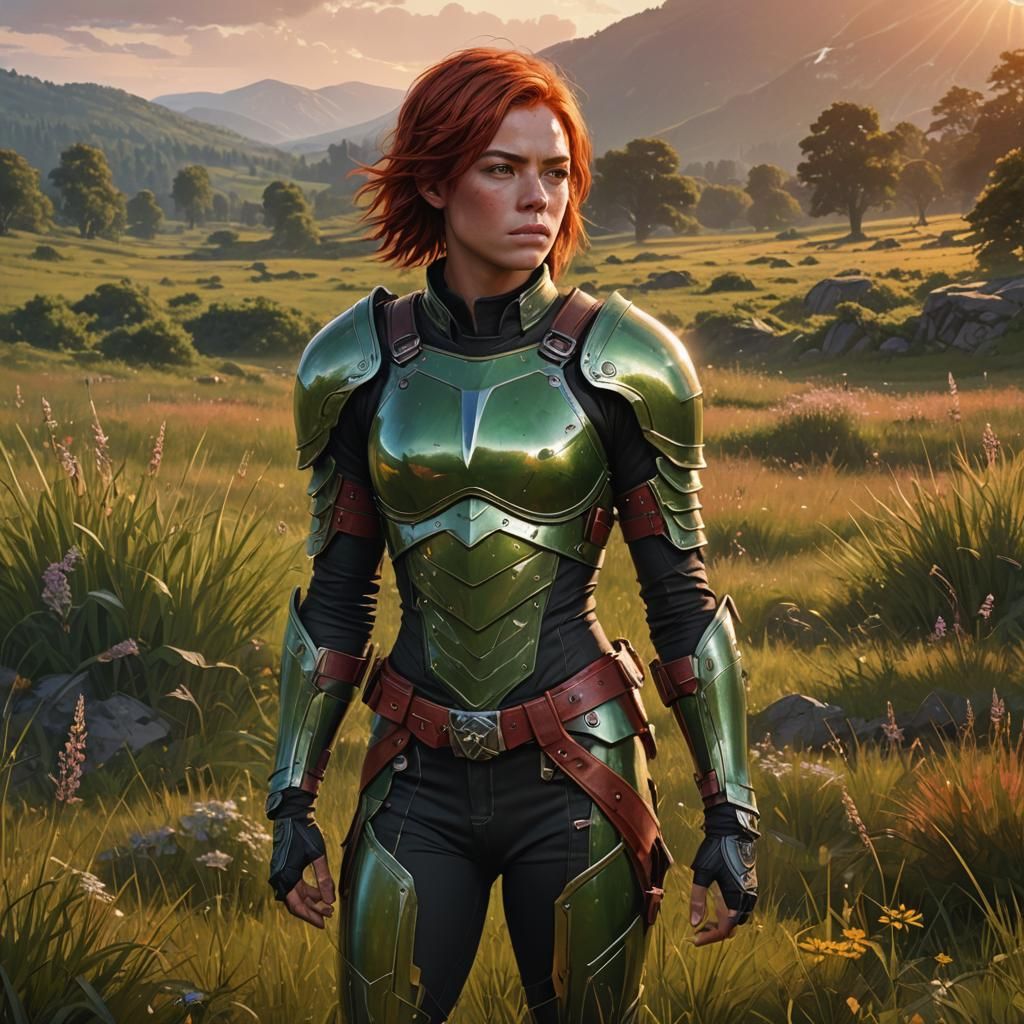 Androgynous Warrior in Meadow, Hyperdetailed Fantasy Art