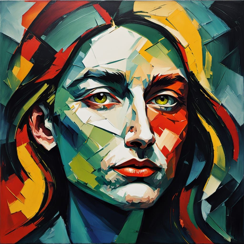 Distorted Expressionist Portrait with Vibrant Clashing Color...
