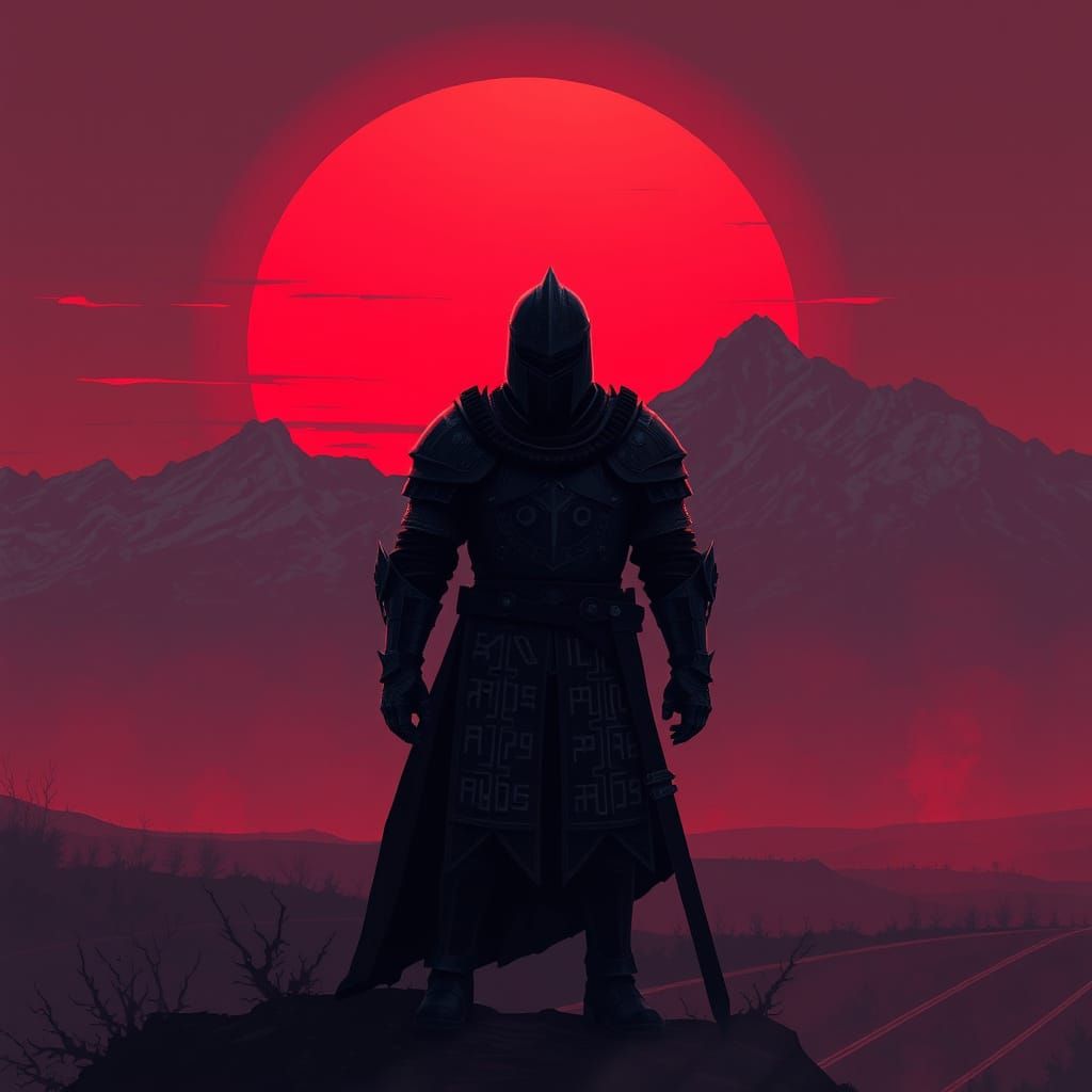 Silhouette Knight in Pixel Art Style