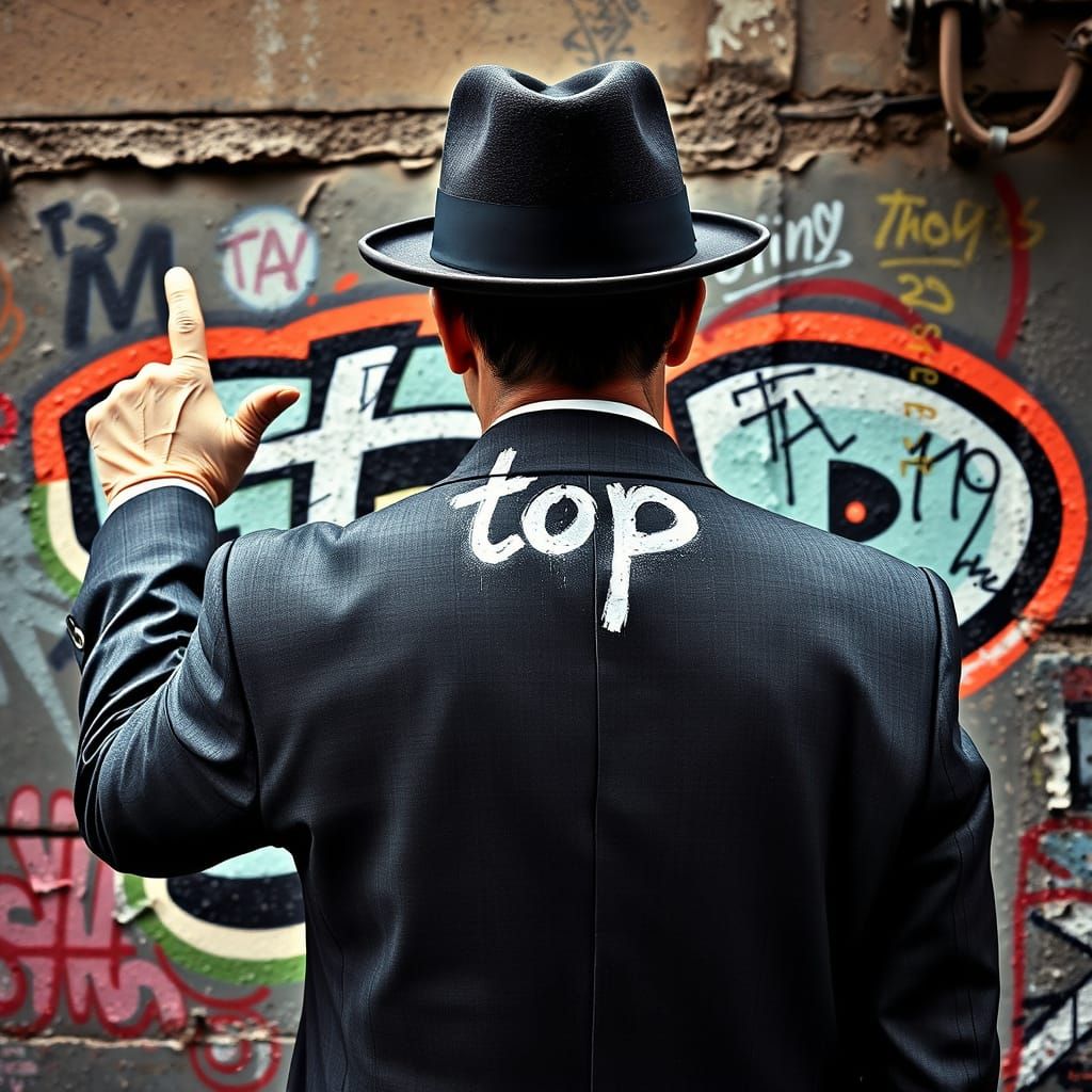 Man Points to Graffiti Art in Urban Style