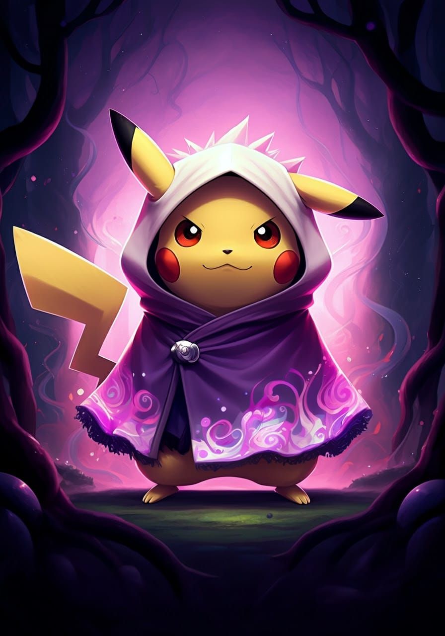 Pikachu Wrapped in Vibrant Gengar-Inspired Poncho