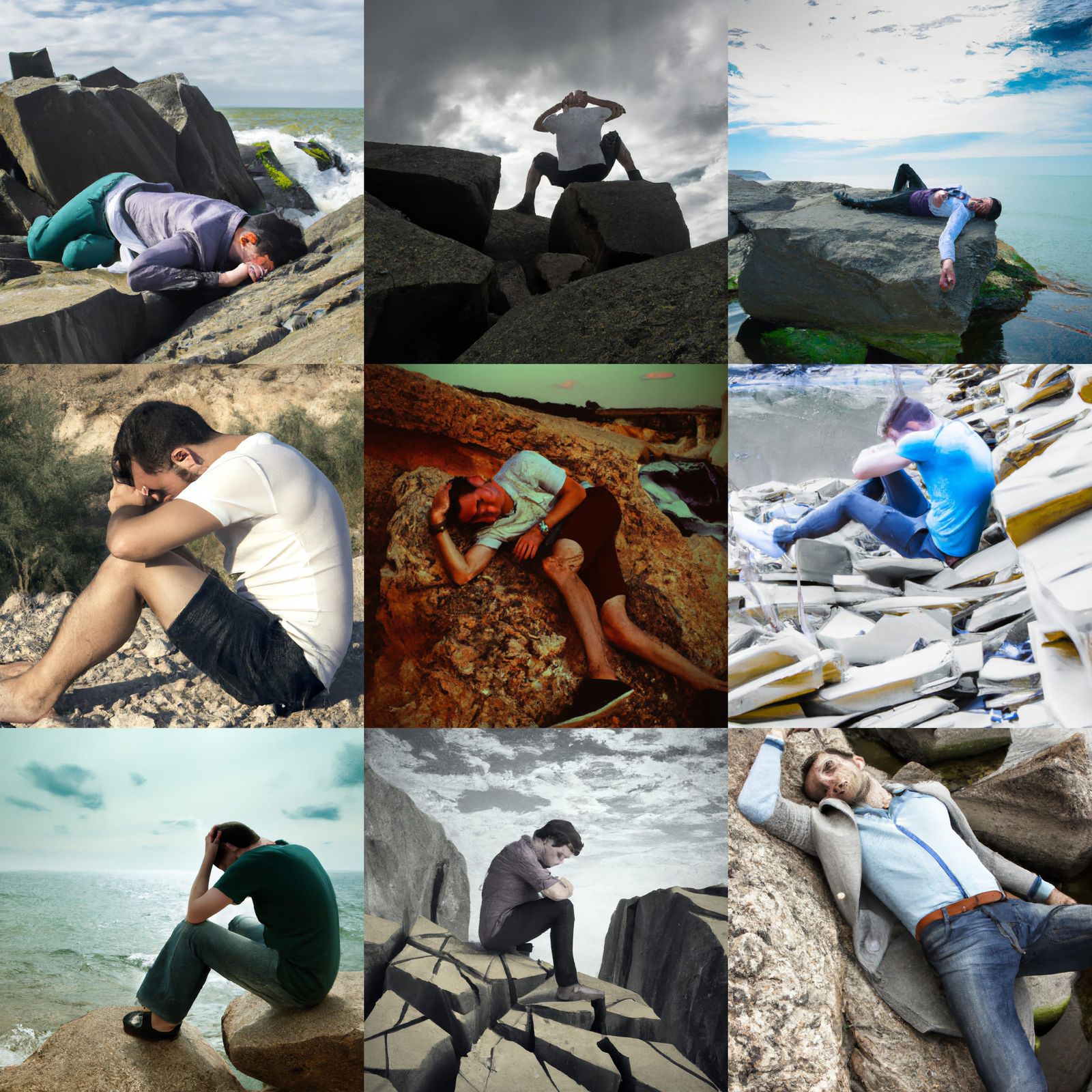 Solitary Figure on a Rocky Shore