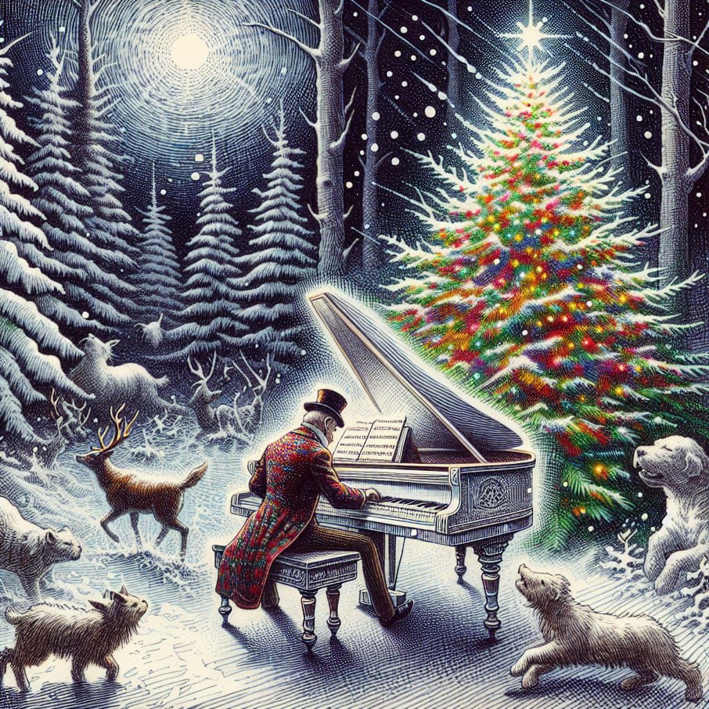 Christmas Scene in Oil Crayon Style