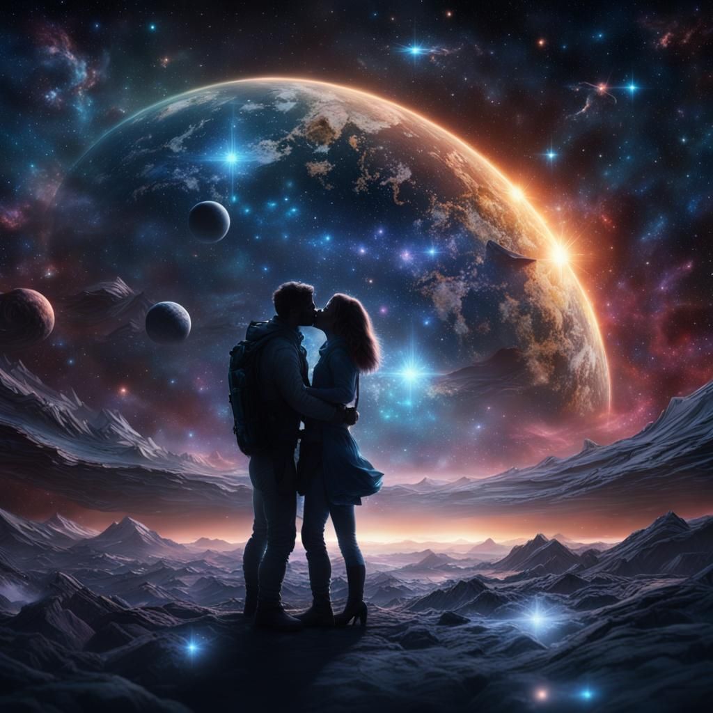 Kissing Stars Dance in Deep Space: Digital Matte Painting