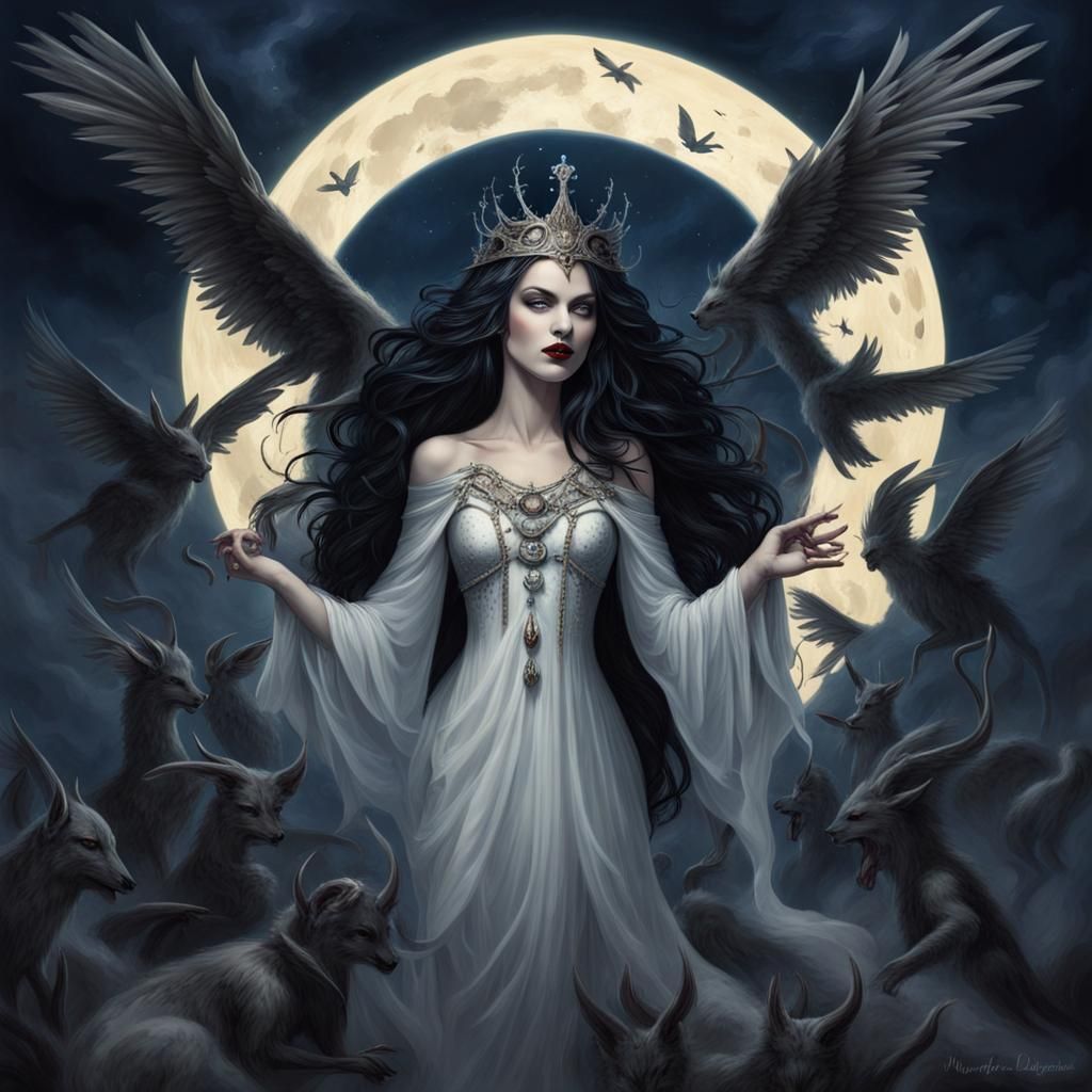 Gothic Queen Dancing with Demons in Moonlight
