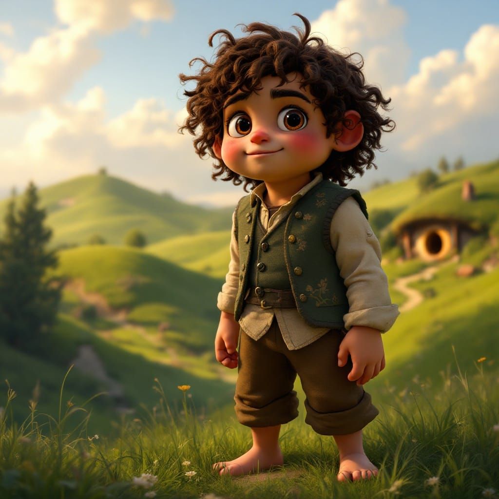 Stout Hobbit in Serene Landscape