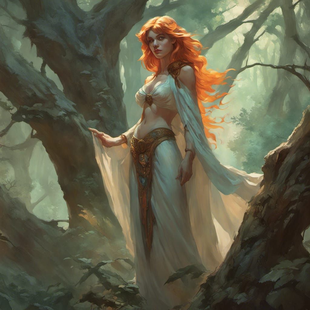 Romantic Sorceress Portrait in Forest, Fantasy Art