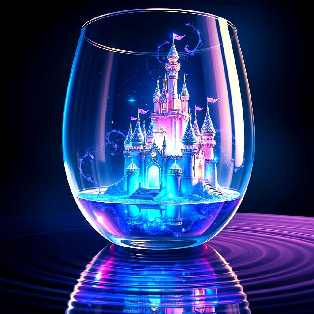 Surreal Castle Floating in Cosmic Hologram