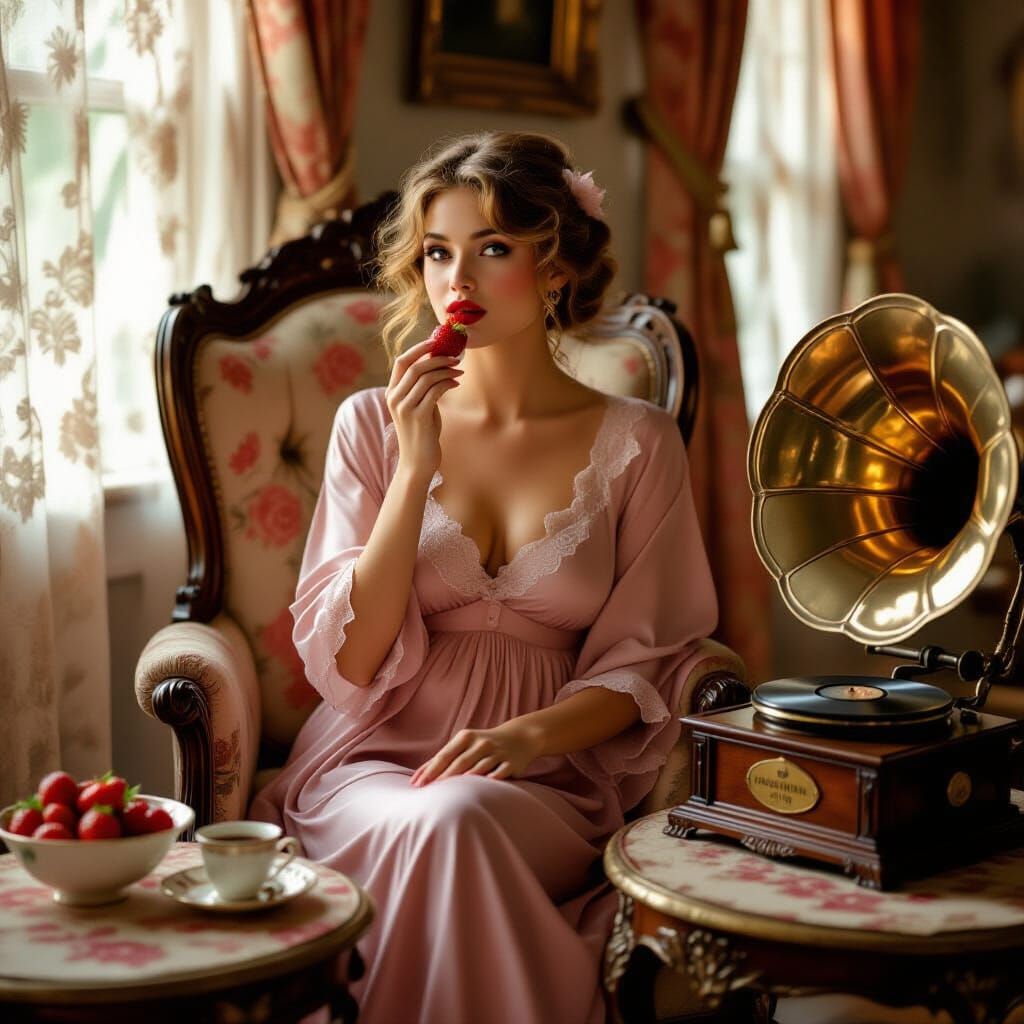 Art Nouveau Lady Enjoying Morning Coffee