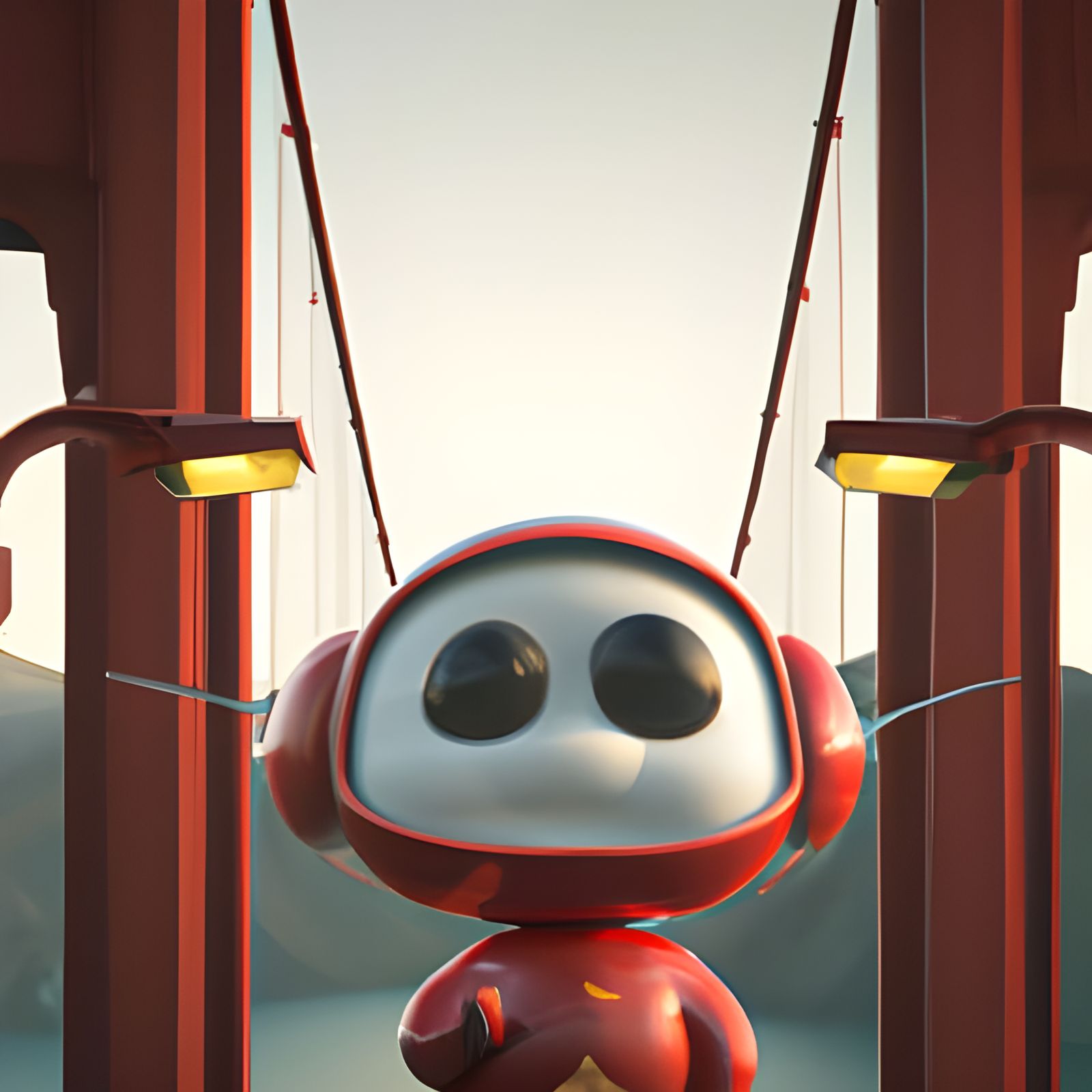 Adorable Baymax at Golden Gate Bridge, 3D Render