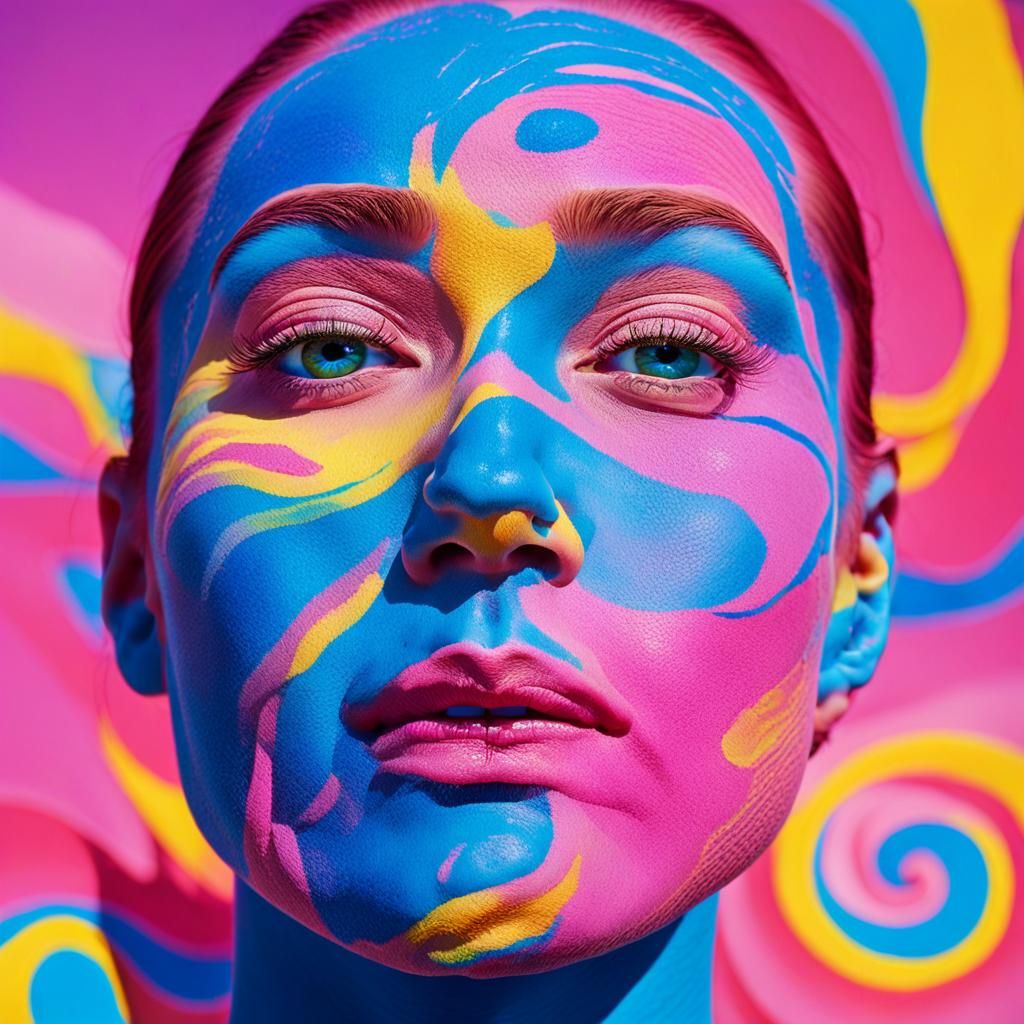 Vibrant Portrait with Swirling Skin Patterns