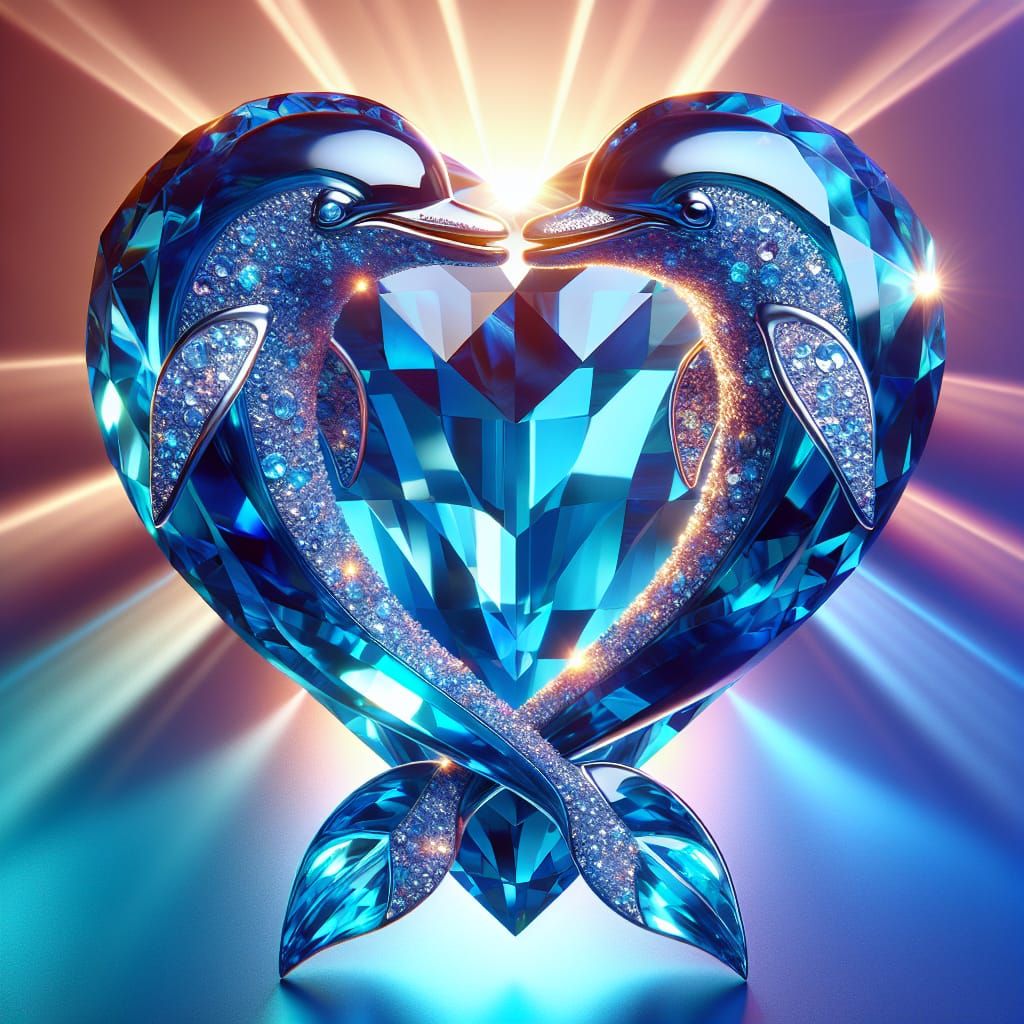 Sapphire Dolphins in Heart Shape: Fantasy Realism