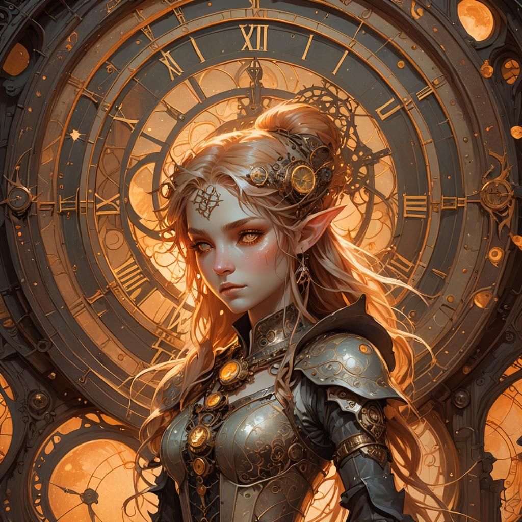 Clockwork Elf Before the Moon in Fantasy Art