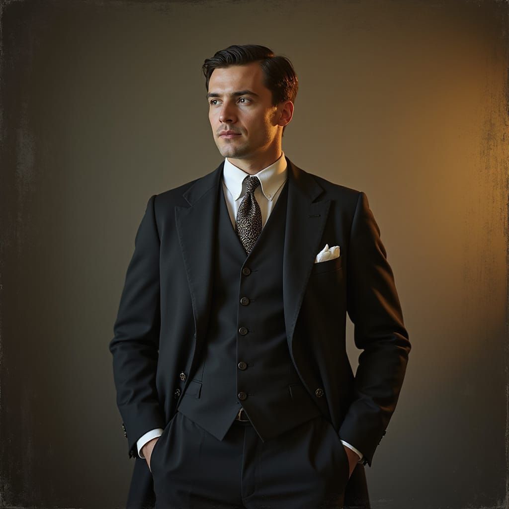 Elegant 1920s Gentleman in Formal Attire, Old Masters Style