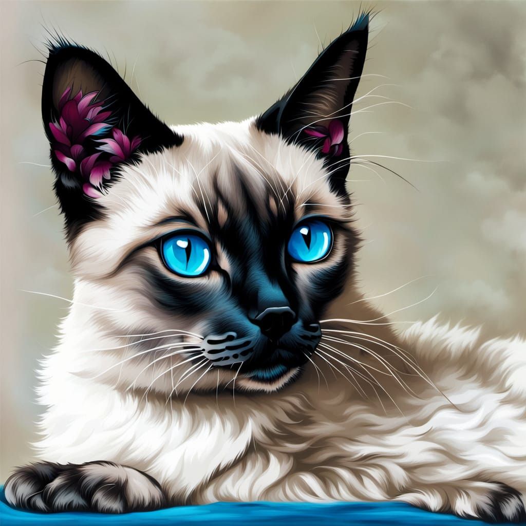 Siamese Cat in Neo-Traditional Tattoo Style