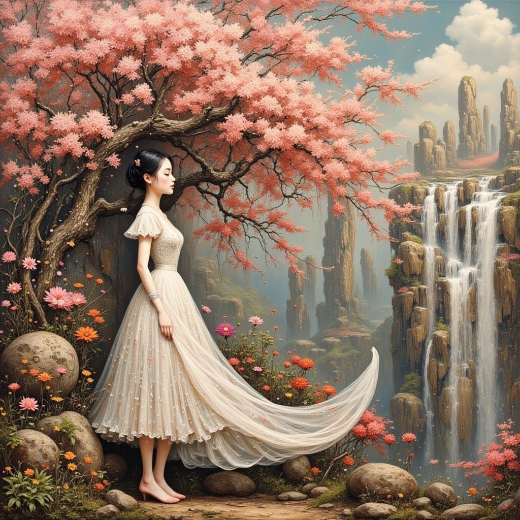 Cyberpunk Android Goddess in Painterly Style