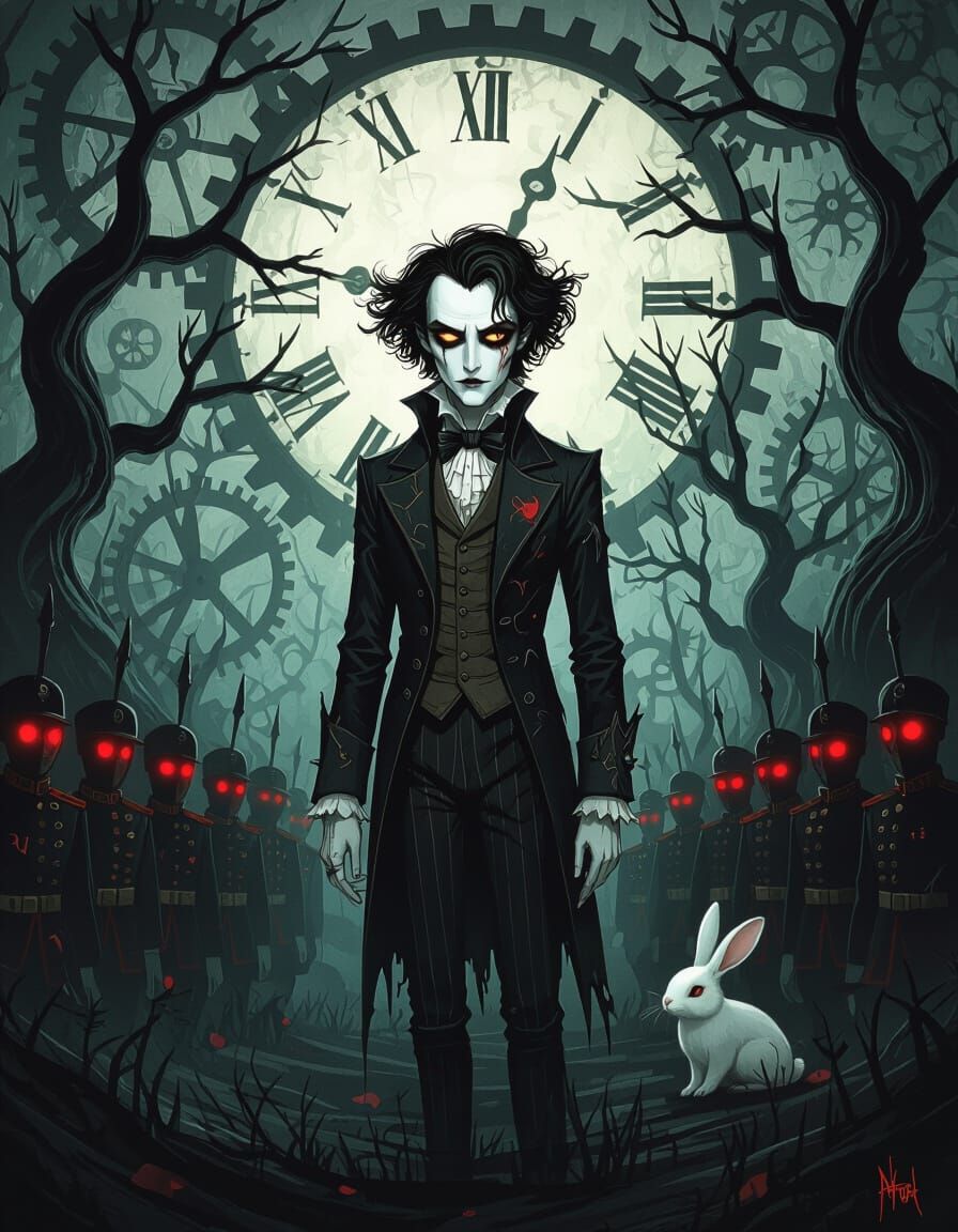 Male Alice in Dark Wonderland with Clockwork Horror