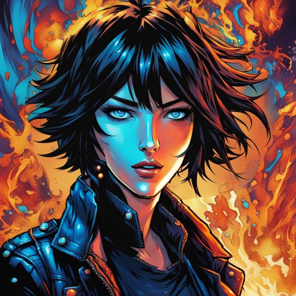 Girl with Electric Blue Eyes, Comic Book Art