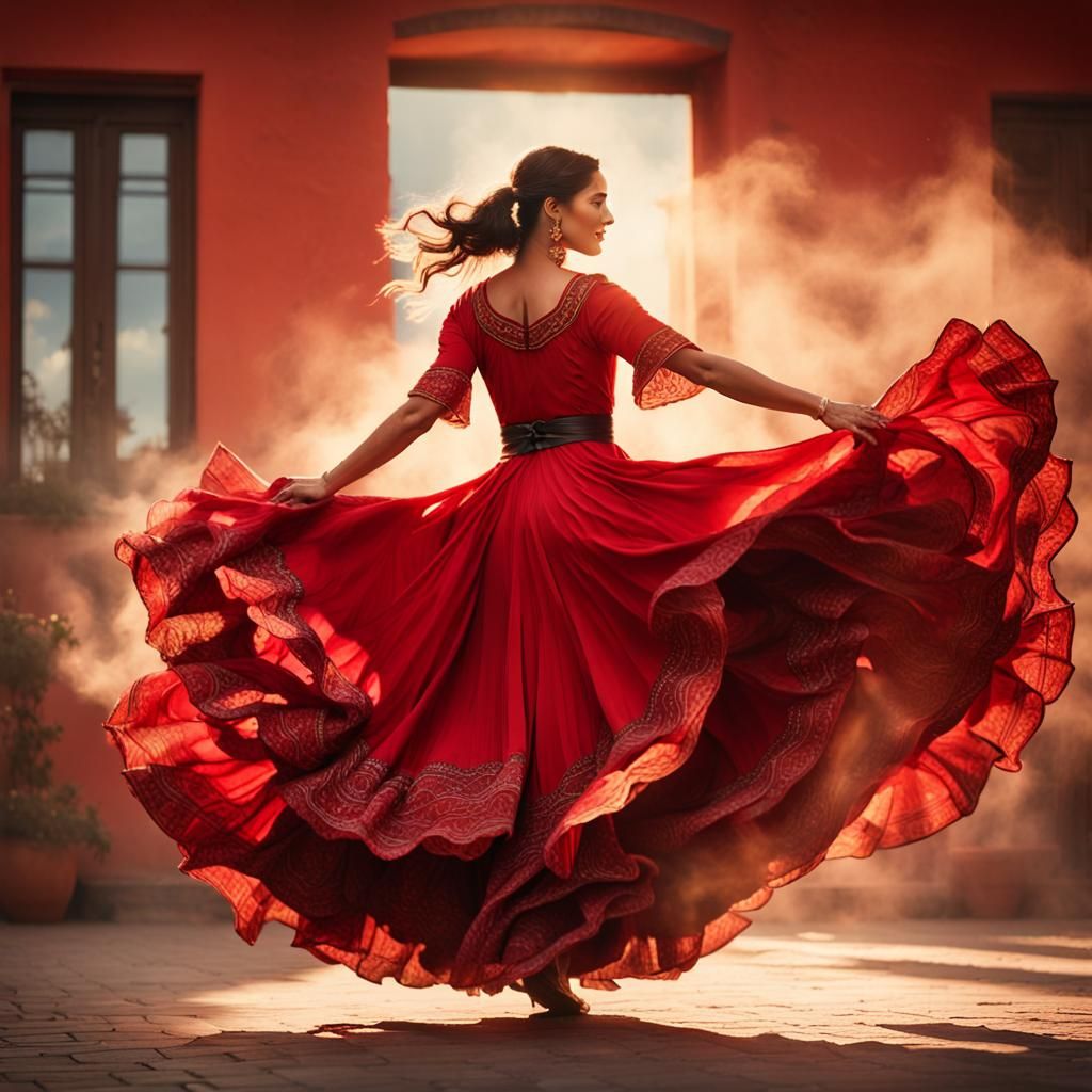 Flamenco Dancer in Red Robe: Photorealistic Portrait
