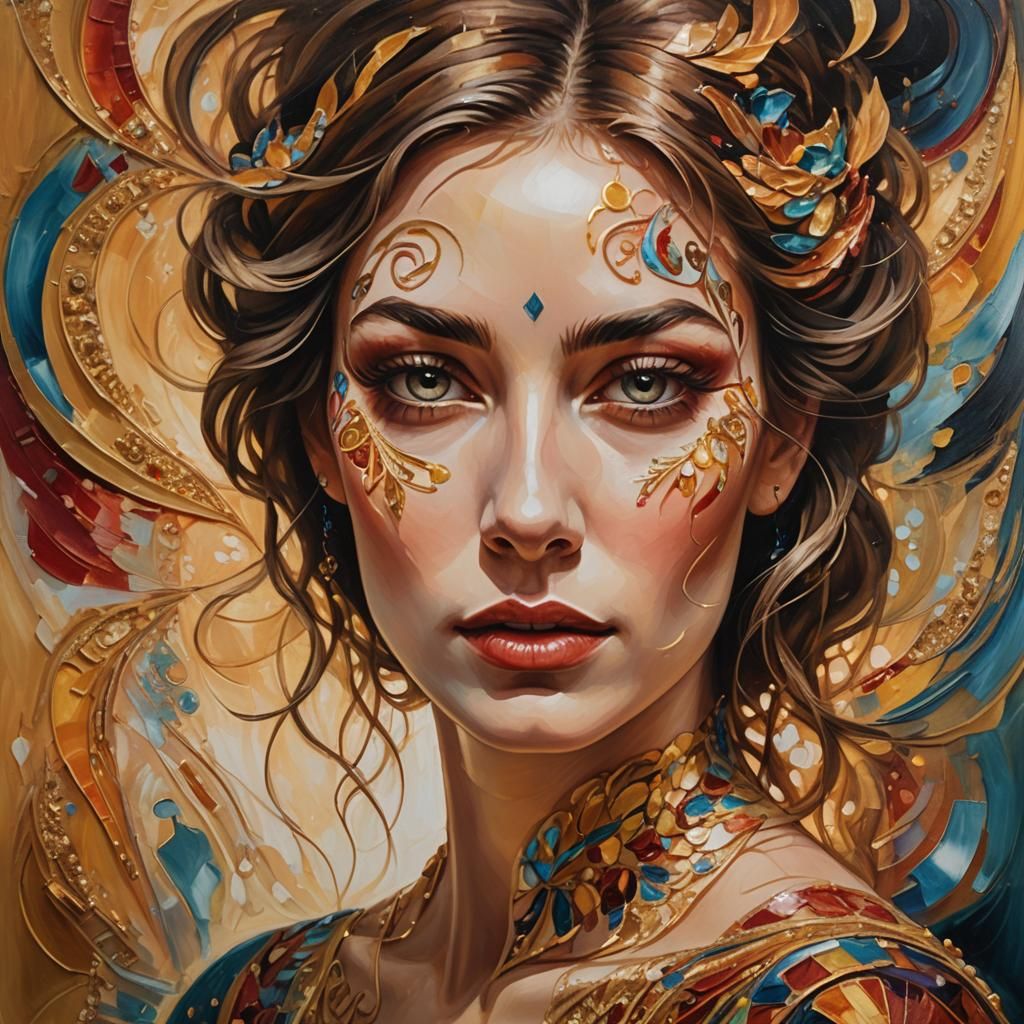 Surrealist Portrait of Woman with Painted Face