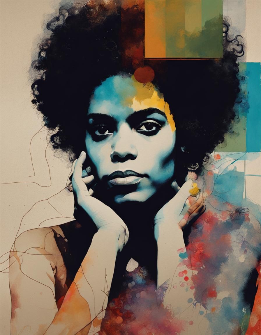 Afro-Tropicalism Portrait with Liquid Mercury Background