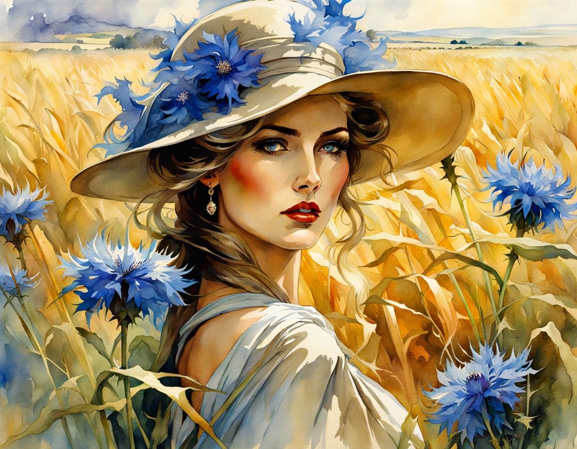 My Open Prompt: Beautiful Woman in the Cornflower Field