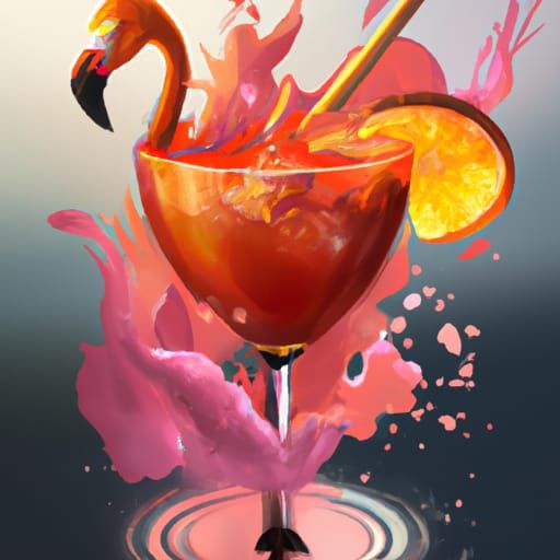 Flamingo in Cocktail Glass: Detailed Matte Painting